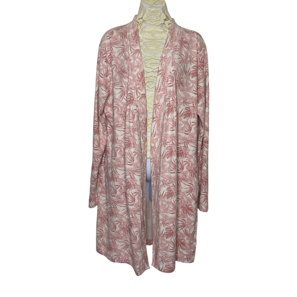 UGG‎ Cardigan Women XL Pink Floral Palm Leaf Waffle Knit Duster